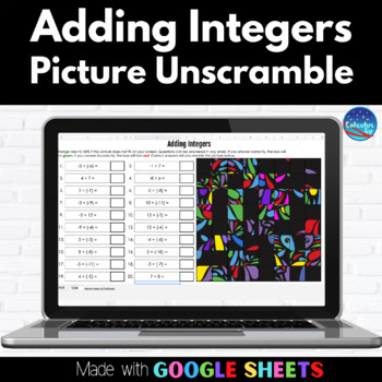 Preview of Adding Integers Digital Picture Unscramble using Google Sheets