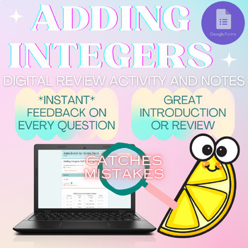 Preview of Adding Integers Digital Google Review and Notes *Instantly Catches Mistakes!*