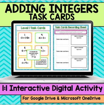 Preview of Adding Integers Digital Task Cards | Math Center Practice Activity