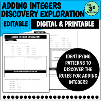 Preview of Adding Integers Discovery Exploration (Digital and Printable)
