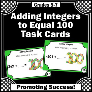Preview of Adding Integer Review 6th Grade Math Centers 100 Days of School Upper Elementary