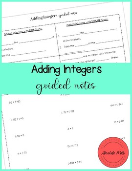 Preview of Adding Integers Guided Notes