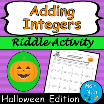 Preview of Adding Integers Halloween Riddle Activity