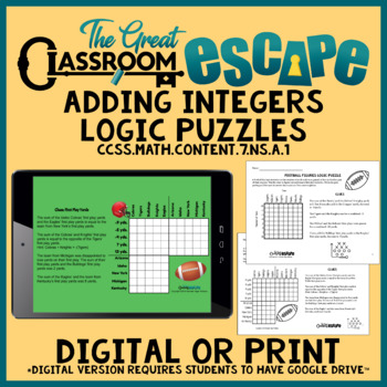 Preview of Adding Integers Logic Puzzles Print & Digital Versions 7th Grade Math Activity
