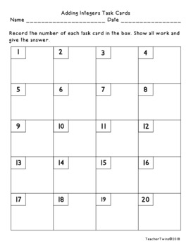 Adding Integers Task Cards by Teacher Twins | Teachers Pay Teachers