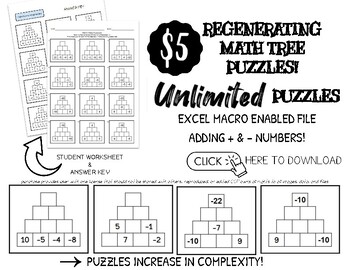 Preview of Adding and Subtracting Integers Math Puzzle Trees - UNLIMITED!