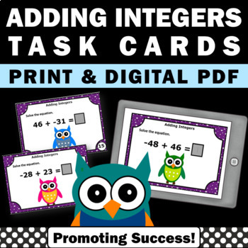 Adding Integers Task Cards, 7th Grade Math Review Activity ...