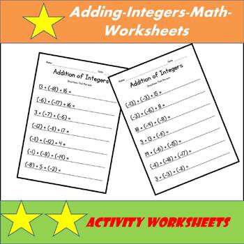 Preview of Adding Integers - Math Worksheets