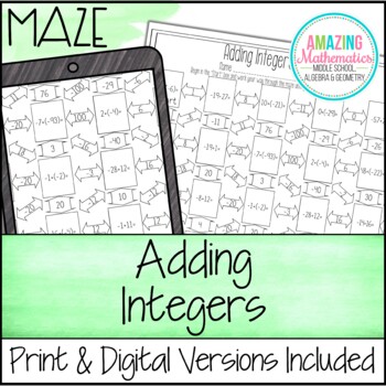 Preview of Adding Integers Worksheet - Maze Activity