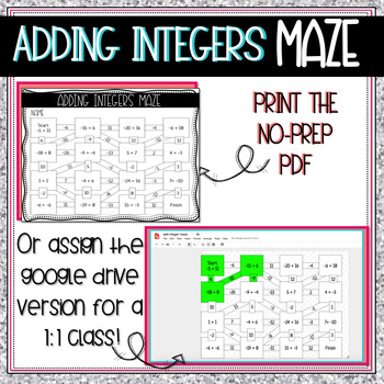 Preview of Adding Integers Maze. PDF and Google Slides Version!