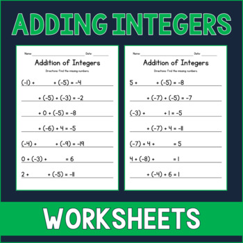 adding integers missing numbers worksheets positive and negative numbers