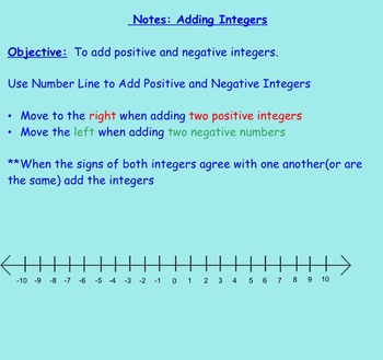 Preview of Addition of Integers Notes and Assignments on Smartboard