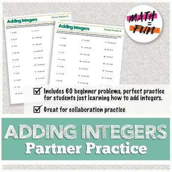 Preview of Adding Integers Partner Practice Worksheet | 7th Grade Math Operations