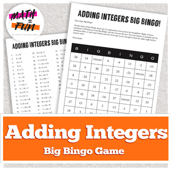 Preview of Adding Integers Practice | "Big Bingo" Review Game for 6th, 7th, & 8th Math