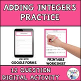 Adding Integers Practice Digital Self-Grading Google Form 