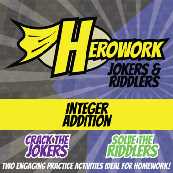 Preview of Adding Integers Printable Activities - Mystery Pic & Joke Herowork Worksheets