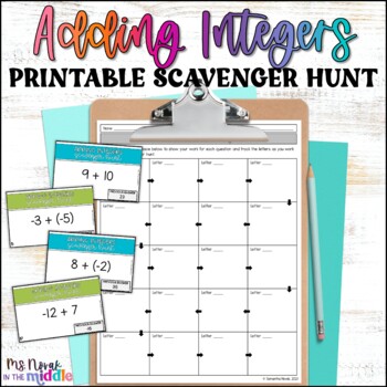 Preview of Adding Integers Printable Scavenger Hunt
