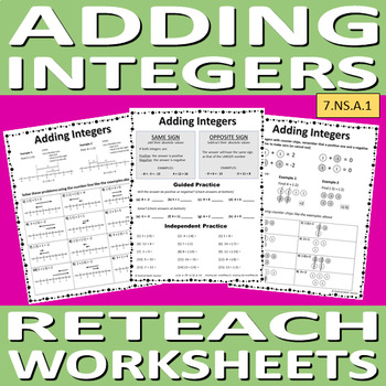 Preview of Adding Integers - Reteach Worksheets (3)