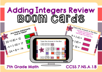 Preview of Adding Integers Review Boom Cards-Digital Task Cards