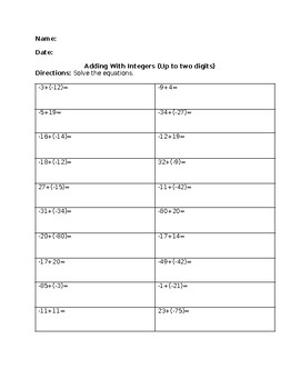 Preview of Adding Integers Up to Two Digits