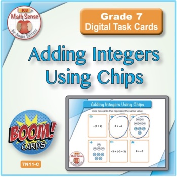 Preview of Adding Integers Using Chips: BOOM Digital Task Cards 7N11-C | Matching Activity