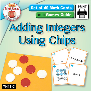 Preview of Adding Integers Using Chips: Math Sense Card Games & Matching Activities 7N11-C