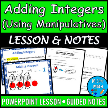 Preview of Adding Integers (Using Manipulatives & Number Lines) PPT and Guided Notes BUNDLE