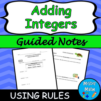 Preview of Adding Integers (Using Rules) Guided Notes