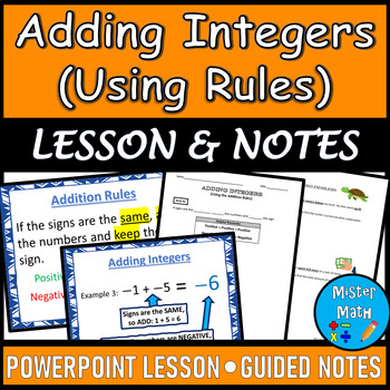 Preview of Adding Integers (Using Rules) PPT & Guided Notes BUNDLE