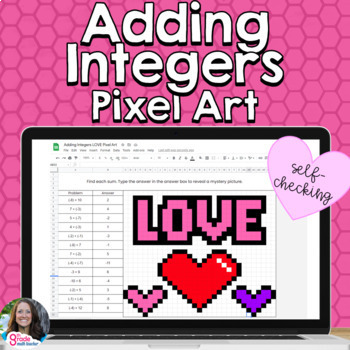 Preview of Adding Integers Valentine's Day Pixel Art Self Checking Digital Activity
