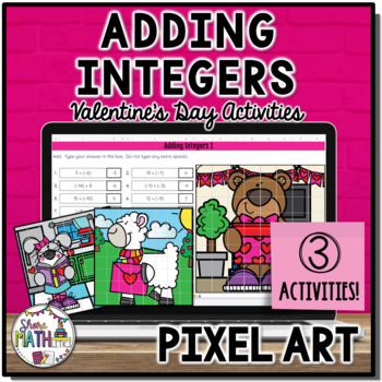 Preview of Adding Integers Valentines Digital Mystery Picture Puzzle Pixel Art