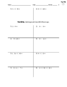 Adding Integers Worksheets by Hays Math | Teachers Pay Teachers