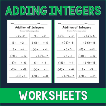 Preview of Adding Integers Worksheets - Missing Numbers - Addition Test Prep - Assessment