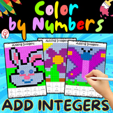 Adding Integers - Color by Numbers - bunny, butterfly, and