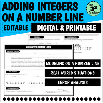 Preview of Adding Integers on a Number Line (Digital and Printable)