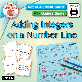 Preview of Adding Integers on a Number Line: Math Sense Card Games & Activities 7N11-N