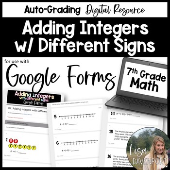 Preview of Adding Integers with Different Signs Google Forms Homework Assignment