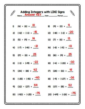 lesson 2 problem solving practice add integers answer key