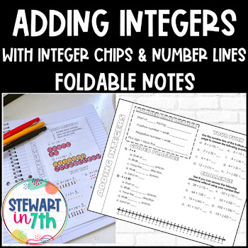 Preview of Adding Integers with Number Line and Chip Models Foldable Notes - with Spanish!