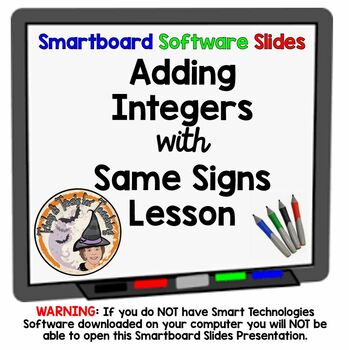 Preview of Adding Integers with SAME signs Smartboard Slides Lesson Counters Number Lines