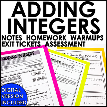 Preview of Adding Integers with Same and Different Signs Guided Notes Homework Assessment