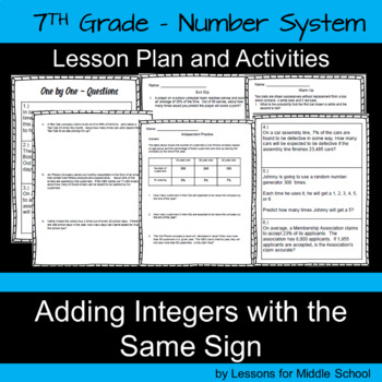 Preview of 7th Grade Math-Number System-Adding Integers with the Same Sign-CCSS Aligned