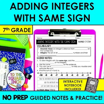 Preview of Adding Integers with the Same Sign Notes & Practice | + Interactive Notebook