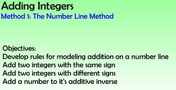 Preview of Adding Intgers - Number Line Method