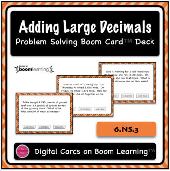 Preview of Adding Large Decimals Word Problem Boom Card Deck