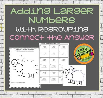 adding large numbers with regrouping mystery picture connect the answer