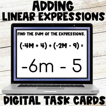 Preview of Adding Linear Expressions Digital Task Cards Google Slides