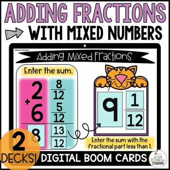 Preview of Adding Mixed Fractions Math Boom Cards