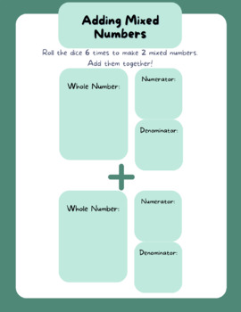 Preview of Adding Mixed Numbers: Dice Game