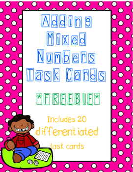 Preview of Adding Mixed Numbers Task Cards FREEBIE